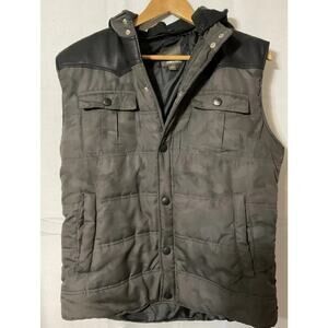 Mens Rebel & Soul Faux Leather Charcoal Grey Camo Sleeveless Vest Jacket M